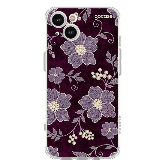  Floral Bordado Veludo Vinho