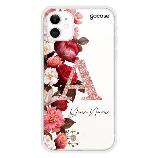 Classical Flowers Initial Glitter Phone Case