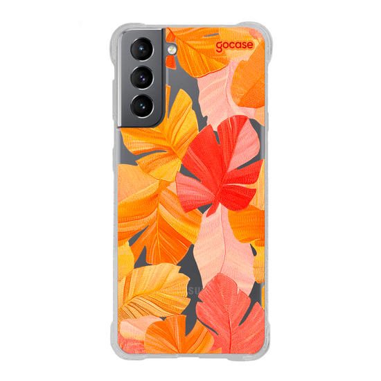 Capinha para celular  Folhas Vermelhas Tropicais