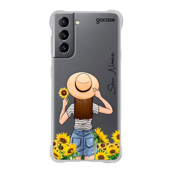 Capinha para celular Garota Girassóis