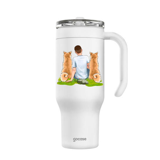 Copo Térmico Life + Ebook - Garoto com 2 Pets