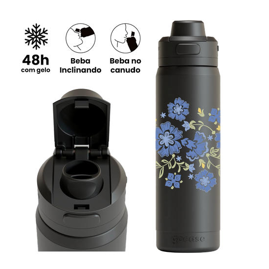 Garrafa Térmica Flip Pro - Floral Indigo Vintage