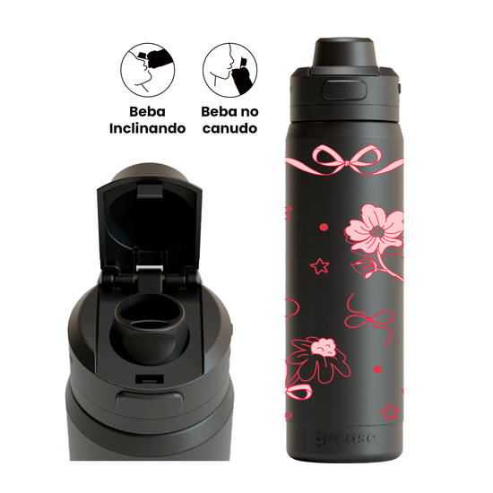 Garrafa Térmica Flip Pro - Flores e Laços