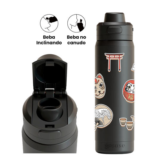 Garrafa Térmica Flip Pro + Ebook - Japanese Stickers