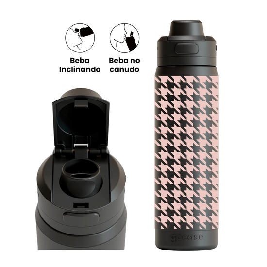 Garrafa Térmica Flip Pro - Pied de Poule - Rosa