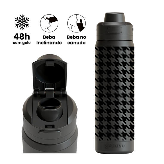 Garrafa Térmica Flip Pro - Pied de Poule - Preto