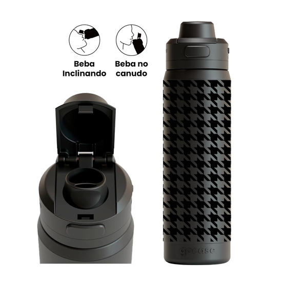 Garrafa Térmica Flip Pro - Pied de Poule - Preto