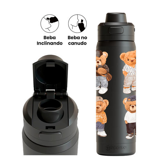 Garrafa Térmica Flip Pro - Streetwear Bear Pattern