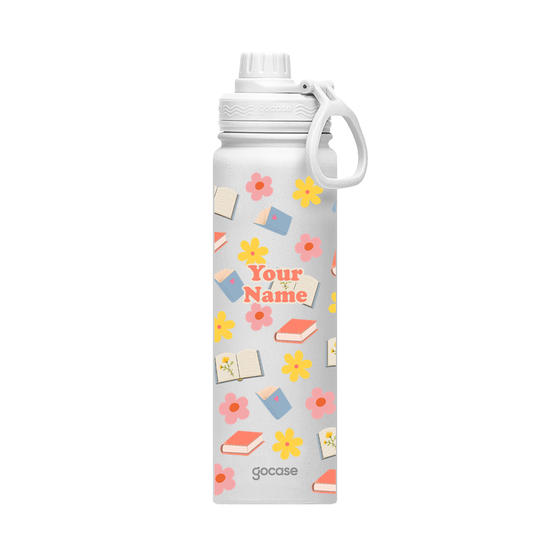Insulated Water Bottle + Ebook - Garrafa Térmica Fresh + Ebook - Book Lover - Livros e Flores Pattern
