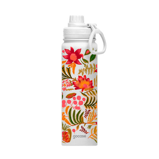 Garrafa Térmica Fresh + Ebook - Flores Tropicais Colagem