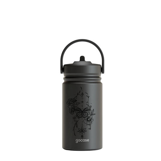 Garrafa Térmica Mini + Ebook - Borboleta com Flores Lineart