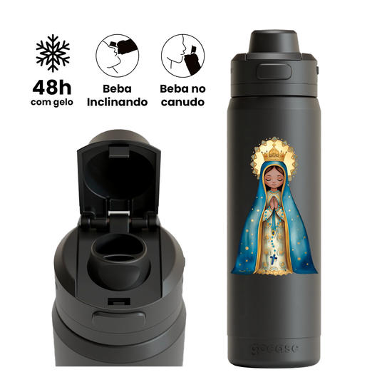 Garrafa Térmica Flip Pro + Ebook -  Nossa Senhora Aparecida Art