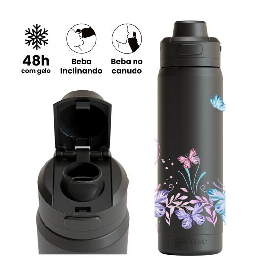 Garrafa Térmica Flip Pro - Borboletas com Aquarela
