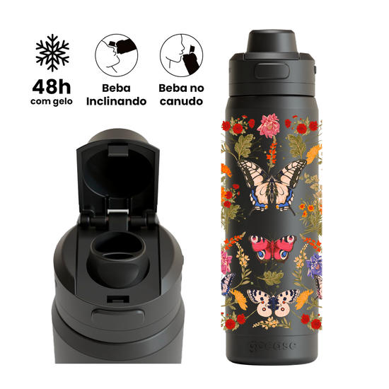 Garrafa Térmica Flip Pro - Botânica com Borboletas
