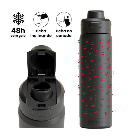 Garrafa Térmica Flip Pro -  Cherry Pattern Minimalista