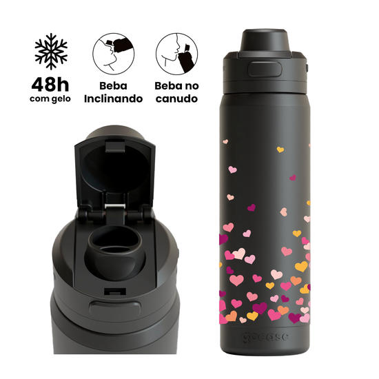 Garrafa Térmica Flip Pro - Corações Flutuantes
