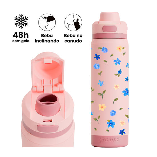 Garrafa Térmica Flip Pro + Ebook -  Cute Flower