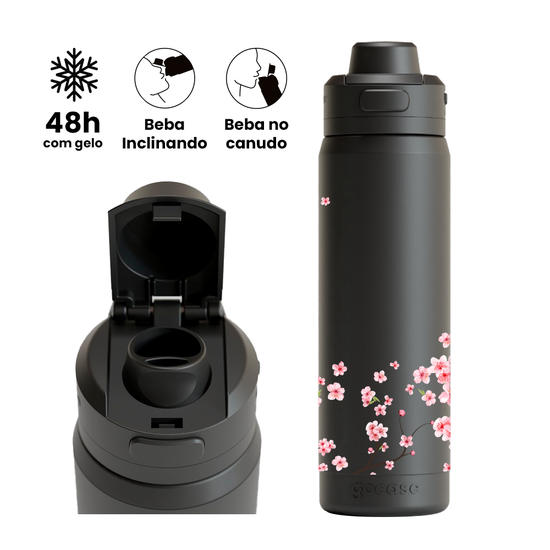Garrafa Térmica Flip Pro + Ebook - Inicial Cherry Blossom