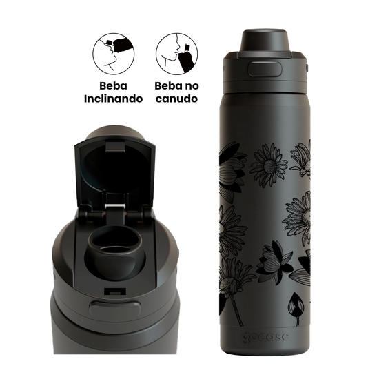 Garrafa Térmica Flip Pro - Lótus e Margaridas