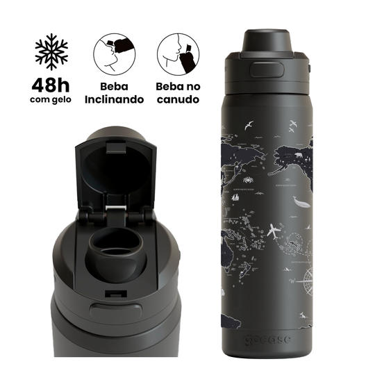 Garrafa Térmica Flip Pro - Mapa Mundi 360º