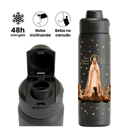 Garrafa Térmica Flip Pro + Ebook -  Nossa Senhora de Fátima, Rogai Por Nós
