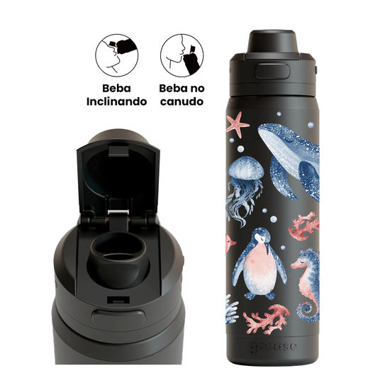 Garrafa Térmica Flip Pro -  Oceano Aquarelado