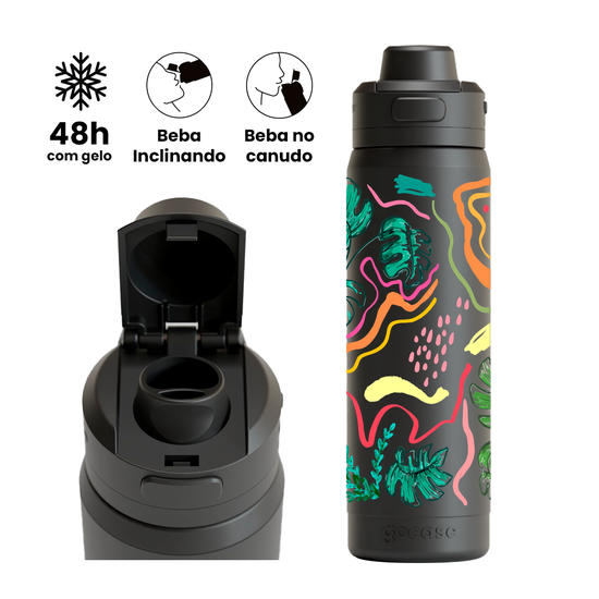 Garrafa Térmica Flip Pro - Rabiscos Folhagem