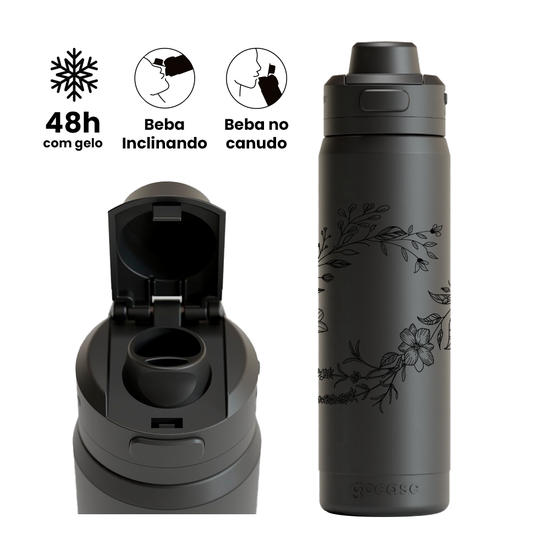 Garrafa Térmica Flip Pro + Ebook -  Ramo de Flor Linear