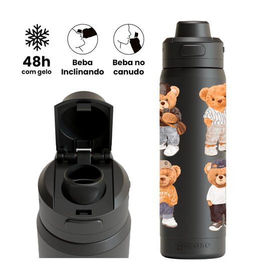 Garrafa Térmica Flip Pro -  Streetwear Bear Pattern