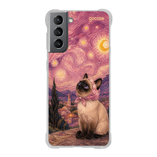 Capinha para celular  Gato na Noite Estrelada