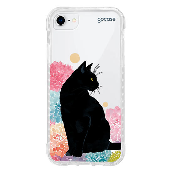 Capinha para celular  Gato Preto Floral