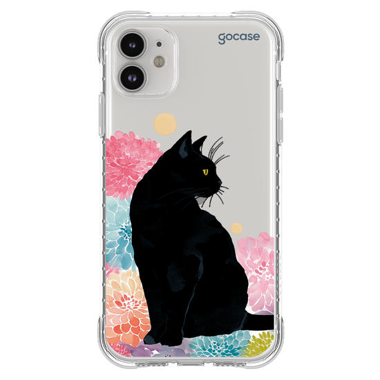 Capinha para celular  Gato Preto Floral