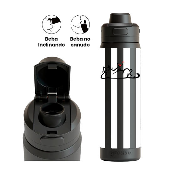 Garrafa Térmica Flip Pro + Ebook - Gato Relax com Nome