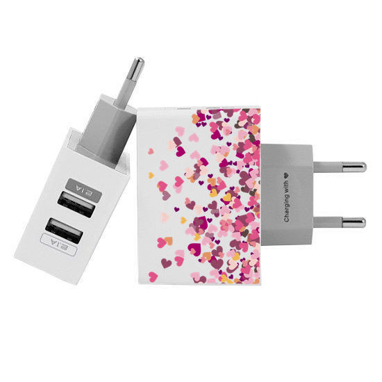 Customized Dual Usb Wall Charger for iPhone and Android - Hearts (EU plug compatible)
