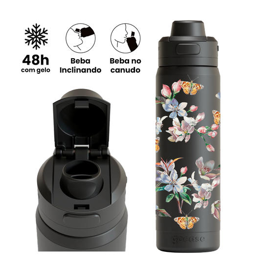 Garrafa Térmica Flip Pro + Ebook -  Jardim Com Borboletas