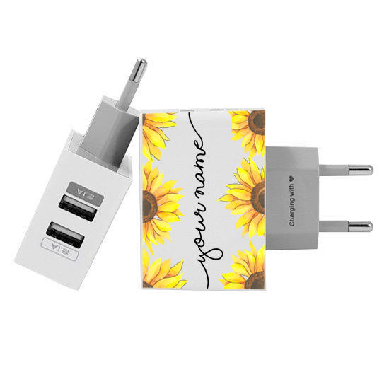 Customized Dual Usb Wall Charger for iPhone and Android - Jardim de girassóis - Carregador Personalizado iPhone/Android Duplo USB de Parede Gocase (EU plug compatible)