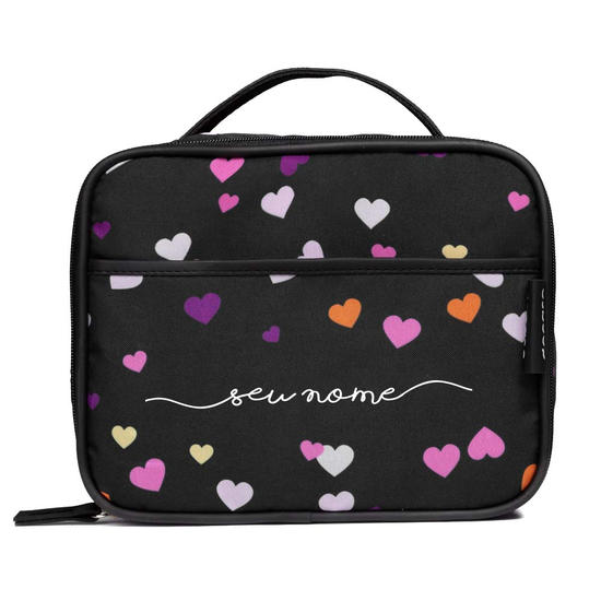 Bolsa Térmica Midi Corações Flutuantes All Black