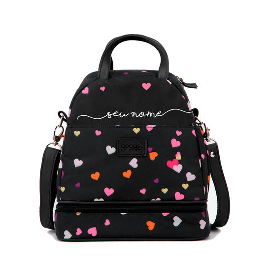 Lancheira Térmica Mix Personalizada - Corações Flutuantes Black Manuscrita