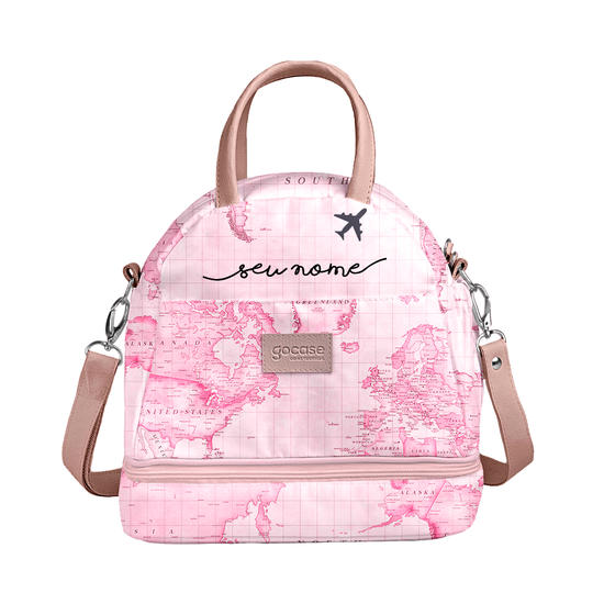 Bolsa Térmica Mix Personalizada - Mapa Mundi Rosa Manuscrita