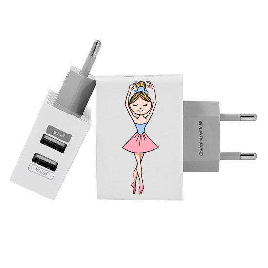 Customized Dual Usb Wall Charger for iPhone and Android - Little Ballerinas (EU plug compatible)