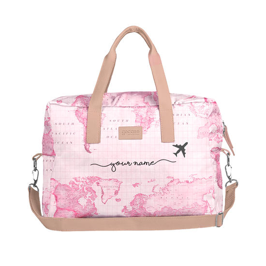 Joy Travel Bag - Pink World Map Scripted