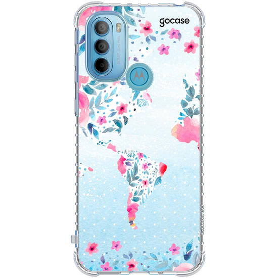 Capinha para celular Mapa Mundi Floral Manuscrita