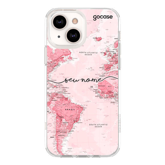 Capinha para celular Mapa Mundi Rosa Manuscrita