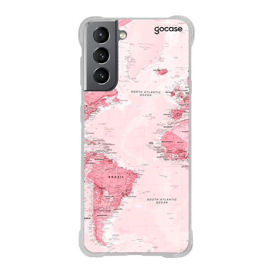 Capinha para celular Mapa Mundi Rosa Manuscrita