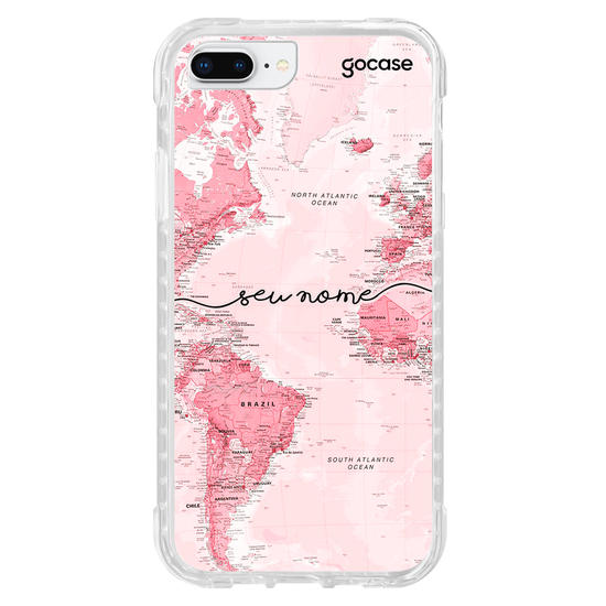 Capinha para celular Mapa Mundi Rosa Manuscrita