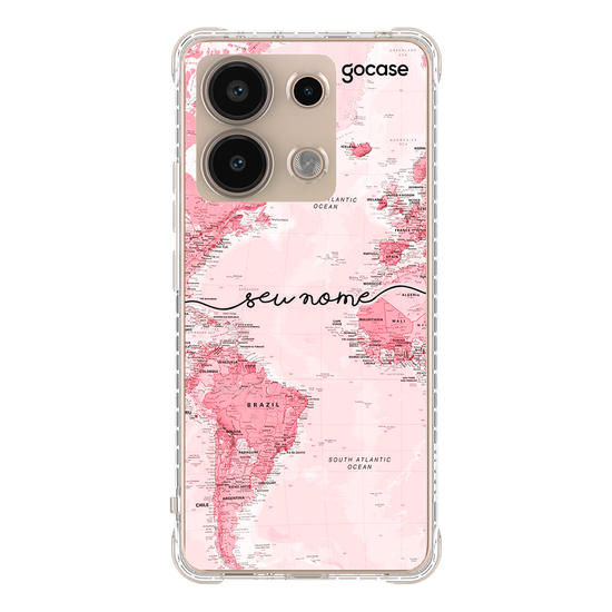 Capinha para celular Mapa Mundi Rosa Manuscrita