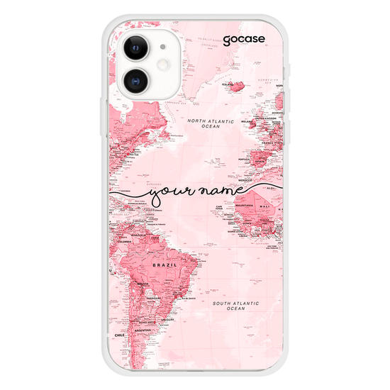 World Map Pink Handwritten Phone Case