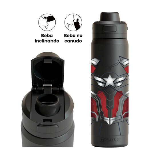 Garrafa Térmica Flip Pro + Ebook - Capitão América Uniforme