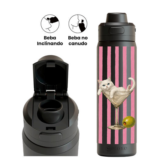 Garrafa Térmica Flip Pro + Ebook - Martini White Cat