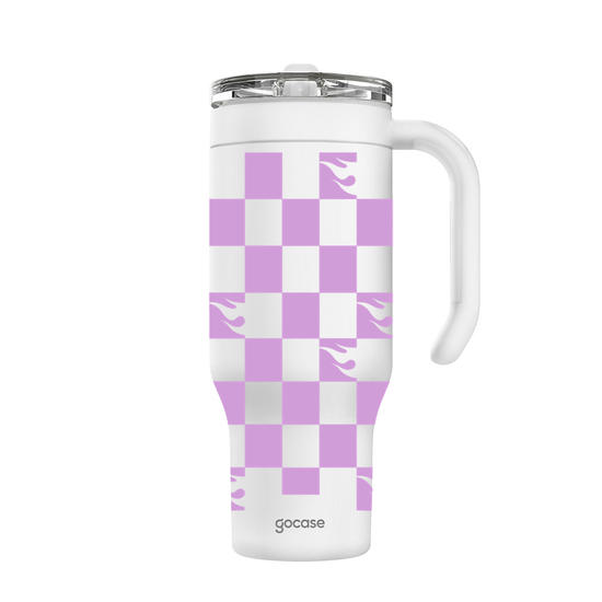 Copo Térmico Life + Ebook -  Hot Wheels - Checkered Pattern